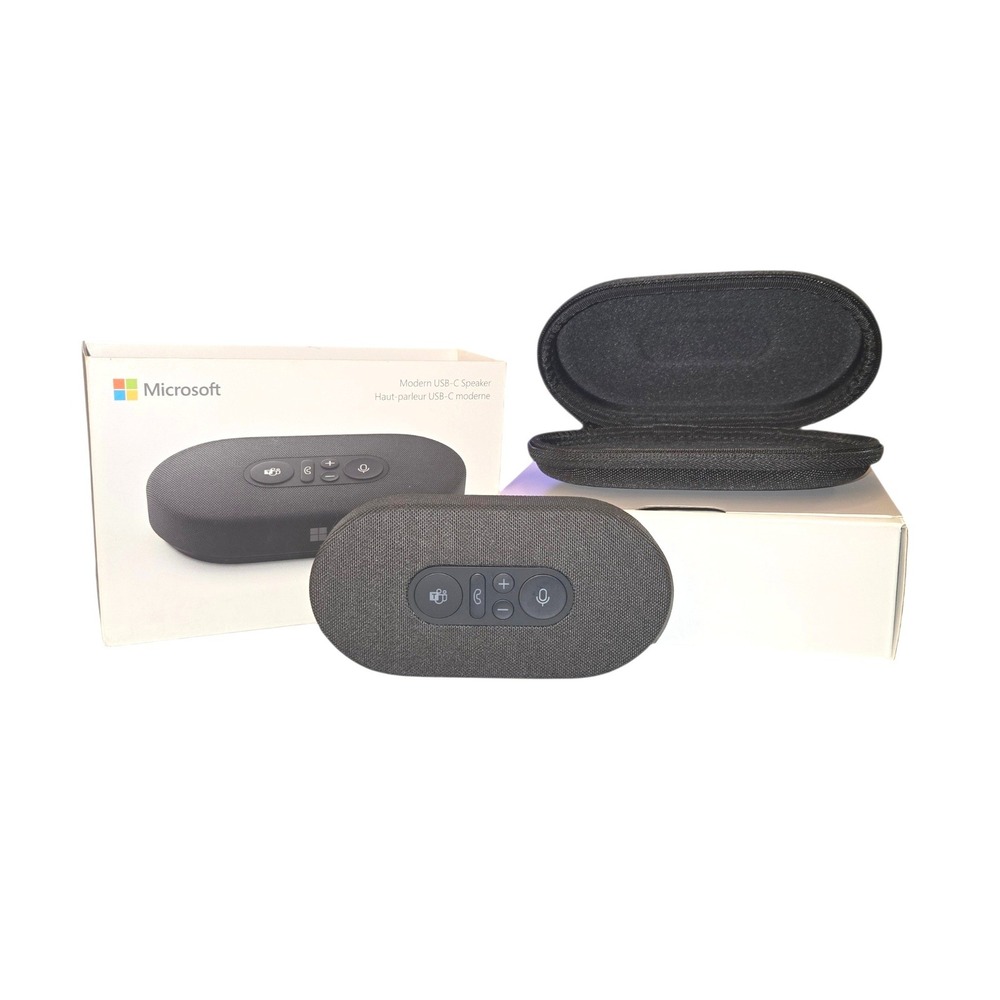 Microsoft Modern USB-C Speaker Black Model 1990 MS Teams Certified Wired Case